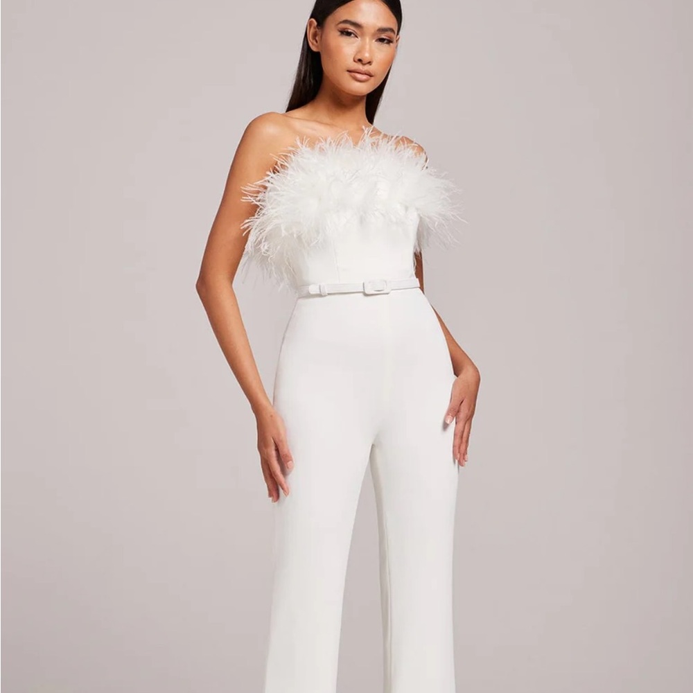 NADINE MERABI White Feather Jumpsuit